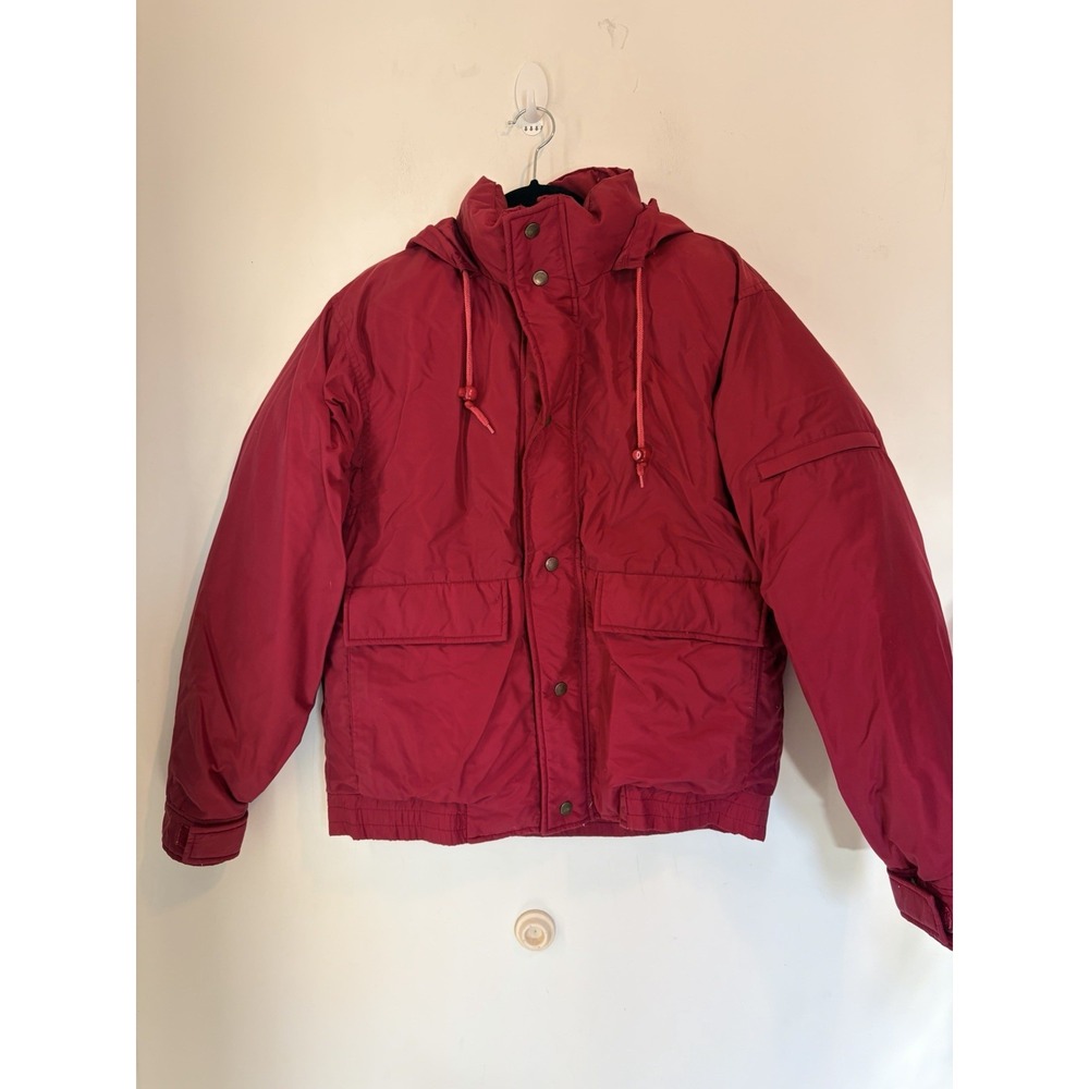 Vintage St Johns Bay Down Filled Puffer Jacket‎ Hooded Red Womans Medium Tall
